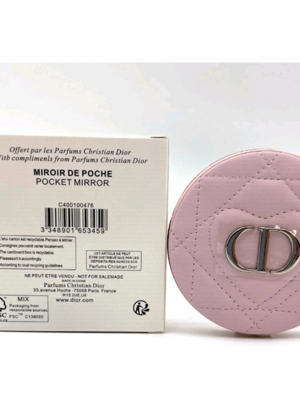 Dior Pink Quilted Round Leather Compact Case with Silver CD - Picture 4 of 4